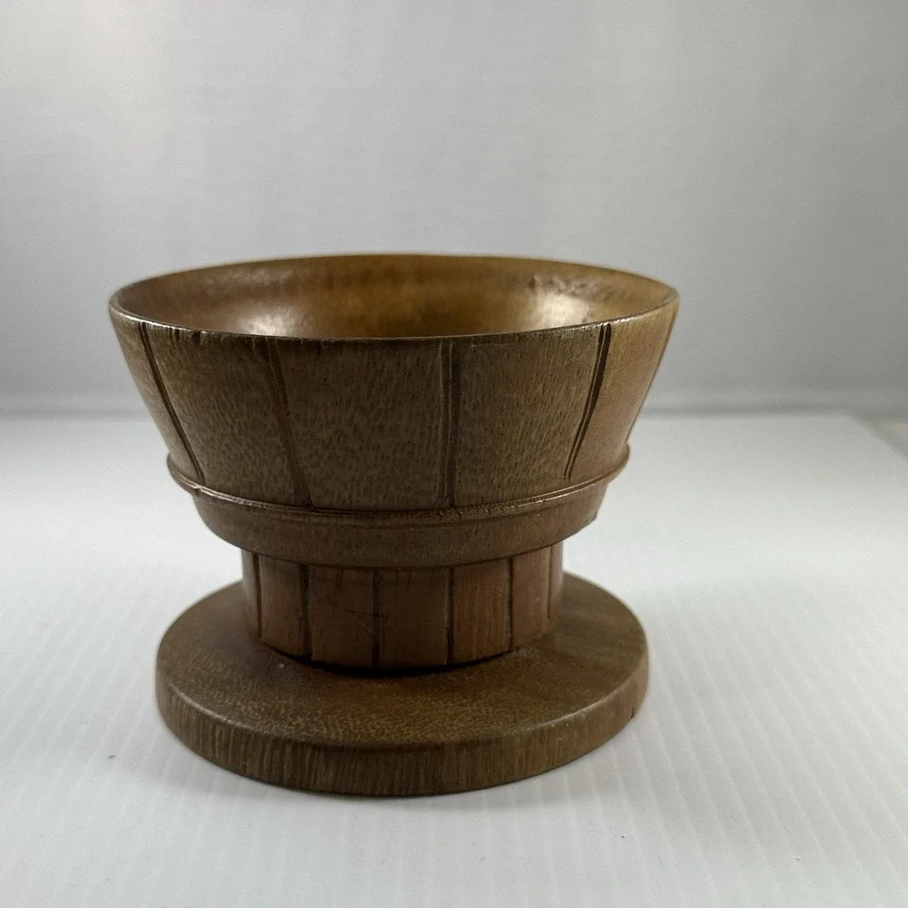 Hand Carved Wooden Pedestal Bowl 3